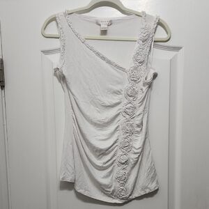 Kenar White Textured Women's Cotton Top Rose Detail Sheered L